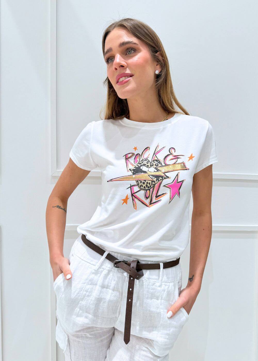 KERSO - T-Shirt Stampa Rock - BIANCO