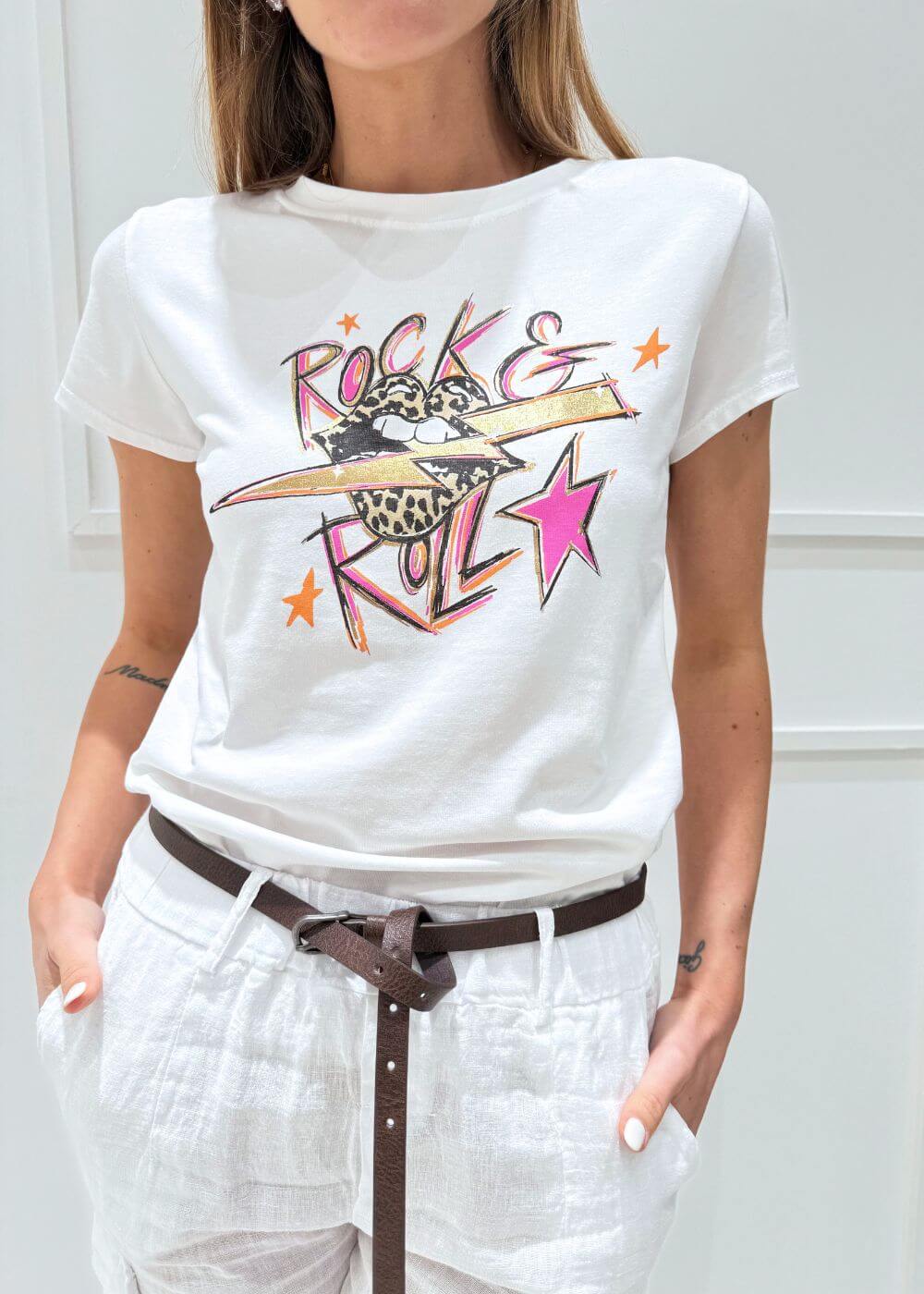 KERSO - T-Shirt Stampa Rock - BIANCO