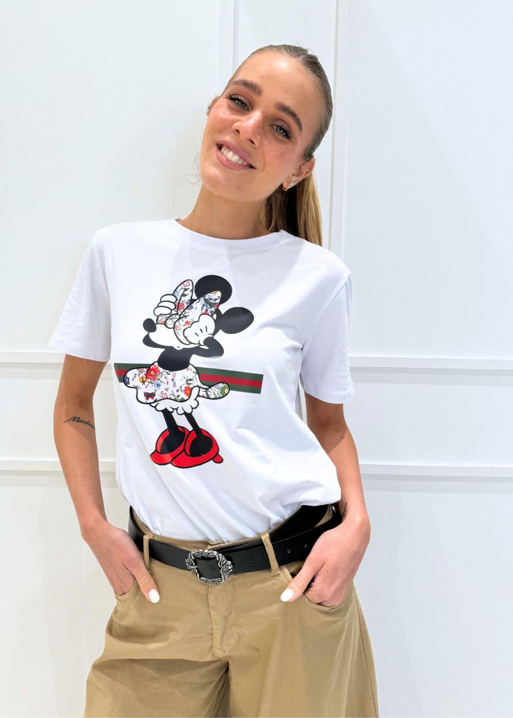 KERSO - T-Shirt Minnie Fiori - BIANCO