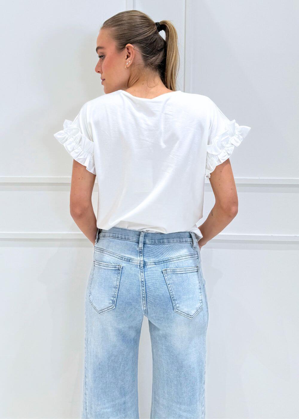 ONLY - T-Shirt Rouches - BIANCO
