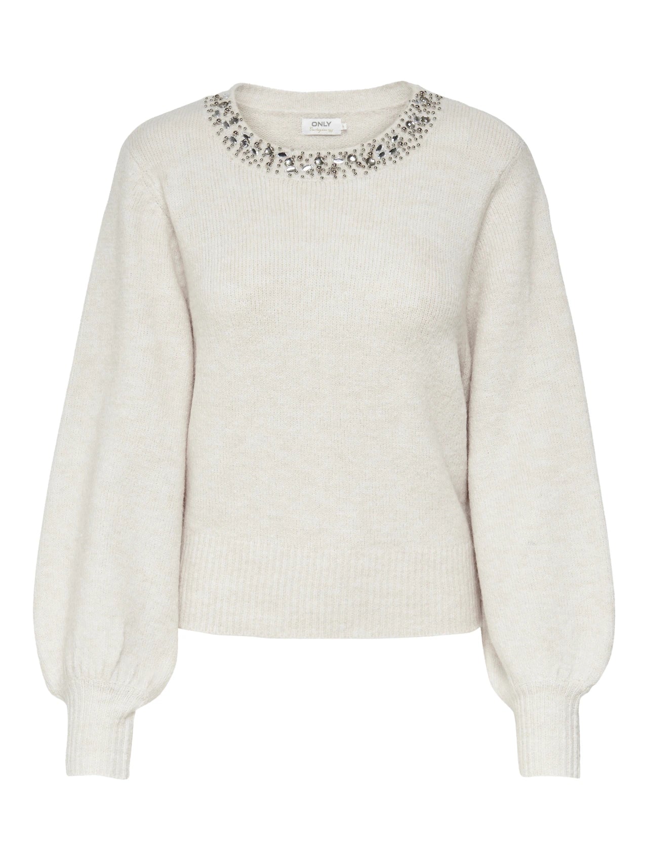 ONLY - Maglia Giro Strass - BEIGE