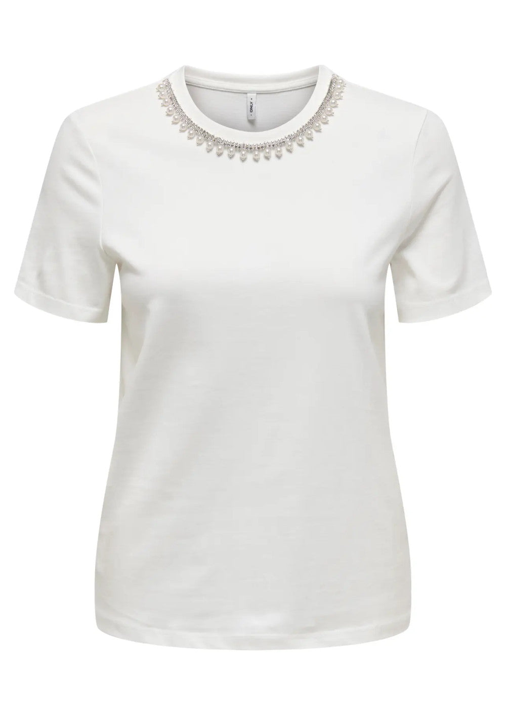 ONLY - T-Shirt Collo Strass - PANNA