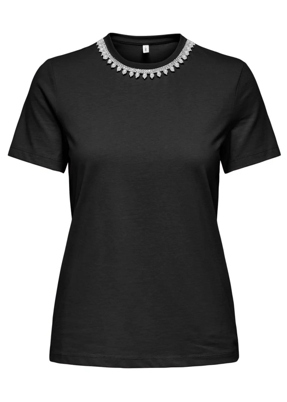 ONLY - T-Shirt Collo Strass - NERO