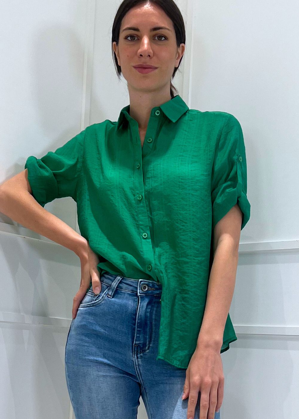 KERSO - Camicia manica 3/4 - VERDE