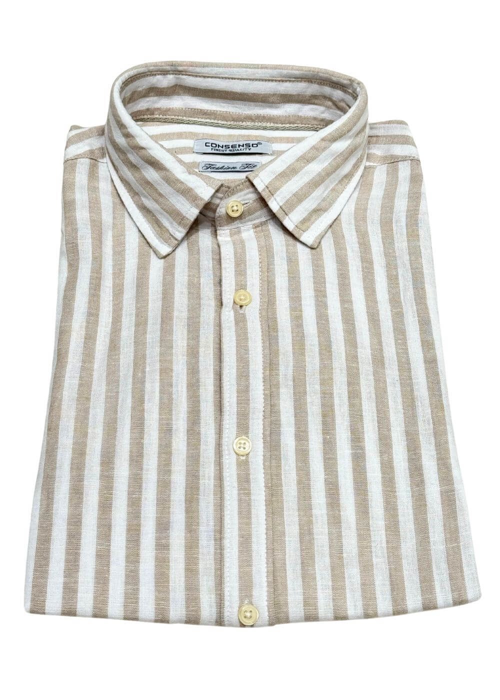 Camicia Collo classico righe lino - BEIGE