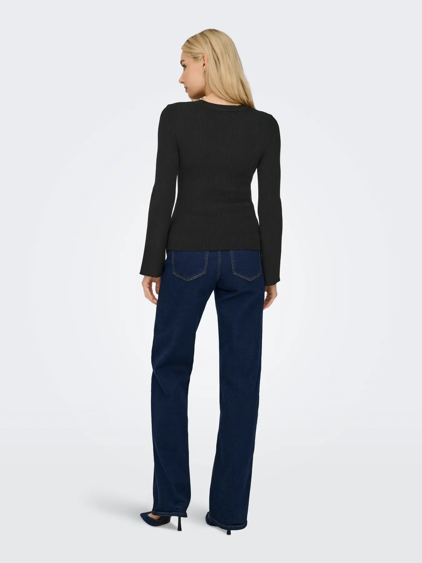 ONLY - Maglia Costine Collo Strass - NERO