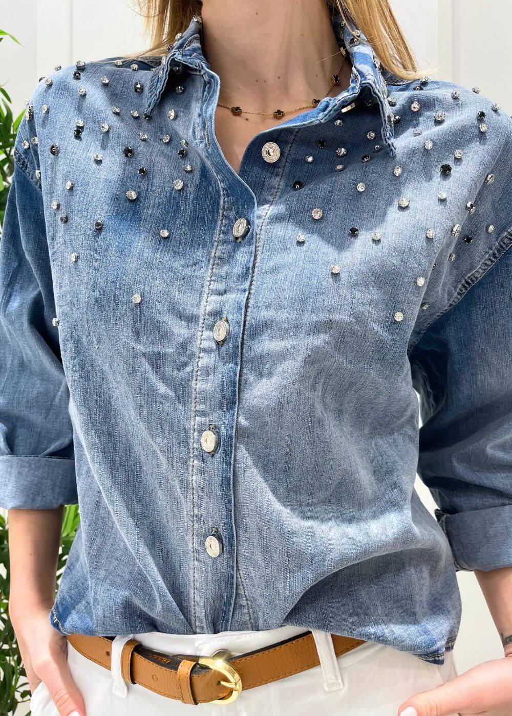 KERSO - Camicia Jeans Strass - DENIM