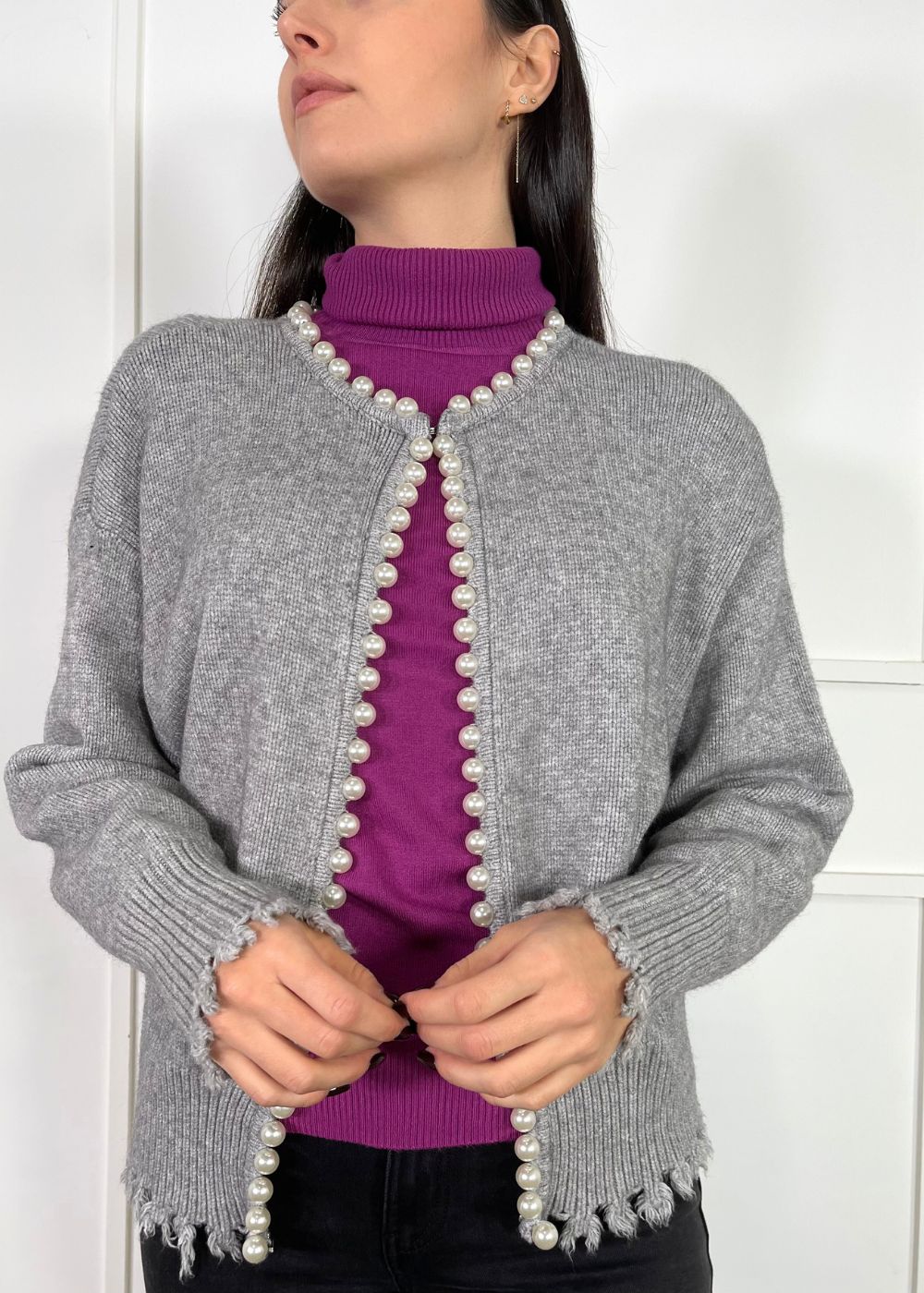 TU - Cardigan con Perle - GRIGIO