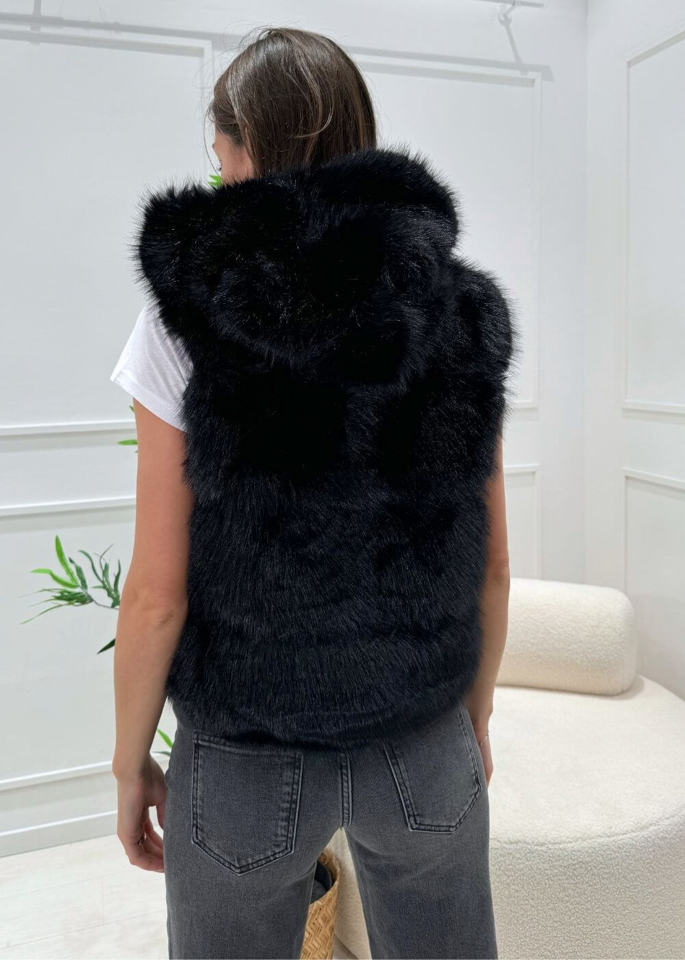 KERSO - Gilet Ecopelliccia Cappuccio - NERO