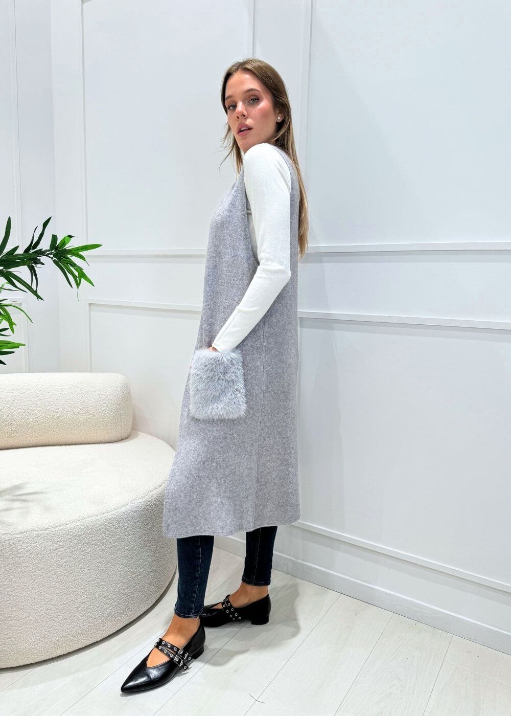 KERSO - Gilet Tasca Ecopelliccia - GRIGIO