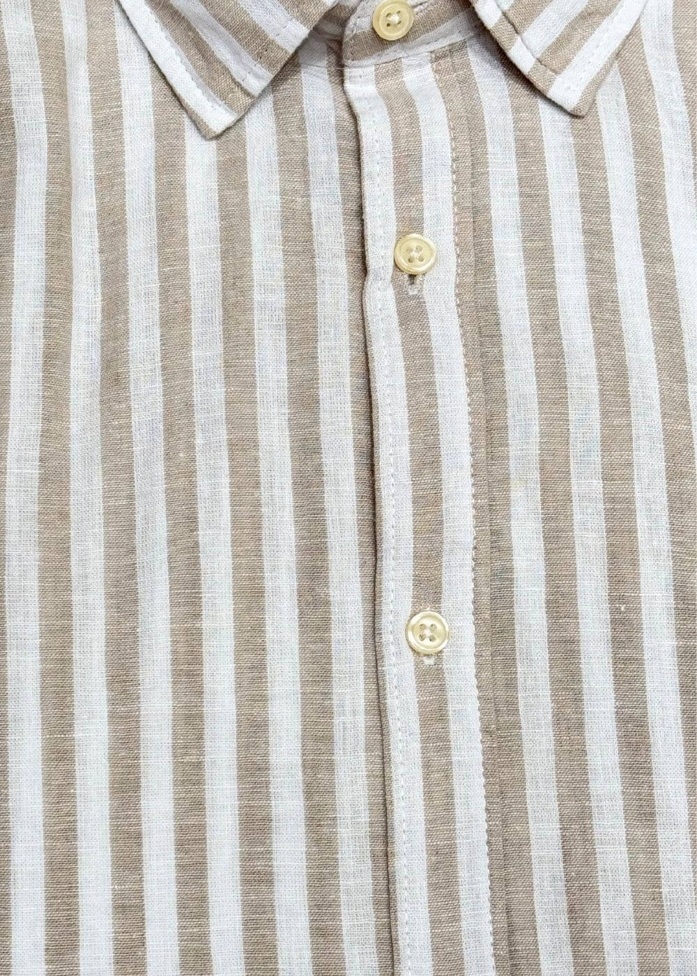 Camicia Collo classico righe lino - BEIGE