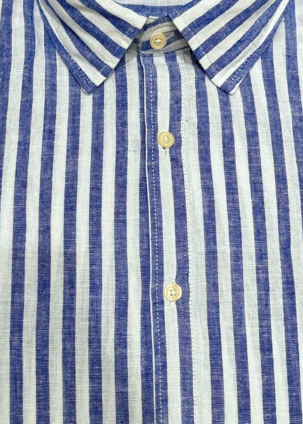 Camicia Collo classico righe lino - BLU