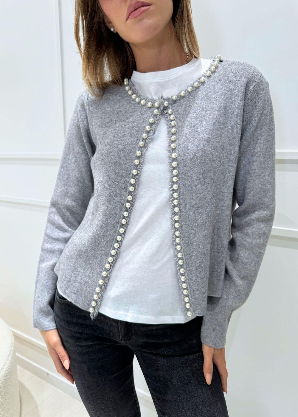 KERSO - Cardigan Perle - GRIGIO