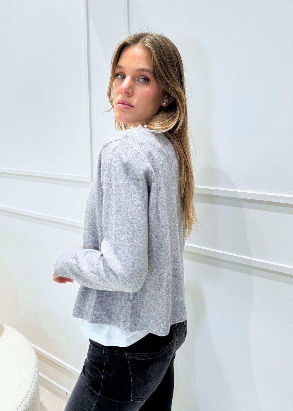 KERSO - Cardigan Perle - GRIGIO