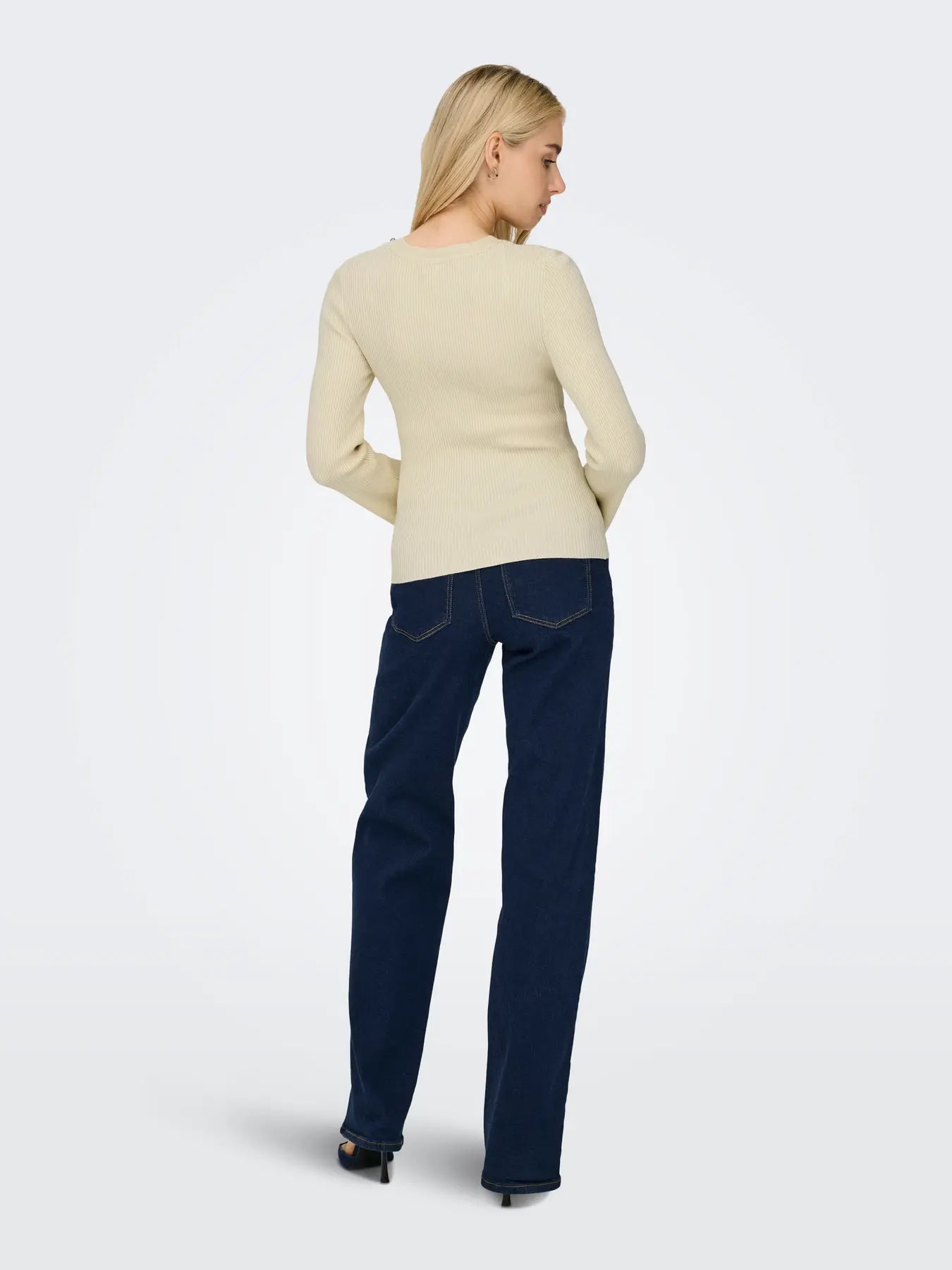 ONLY - Maglia Costine Collo Strass - PANNA