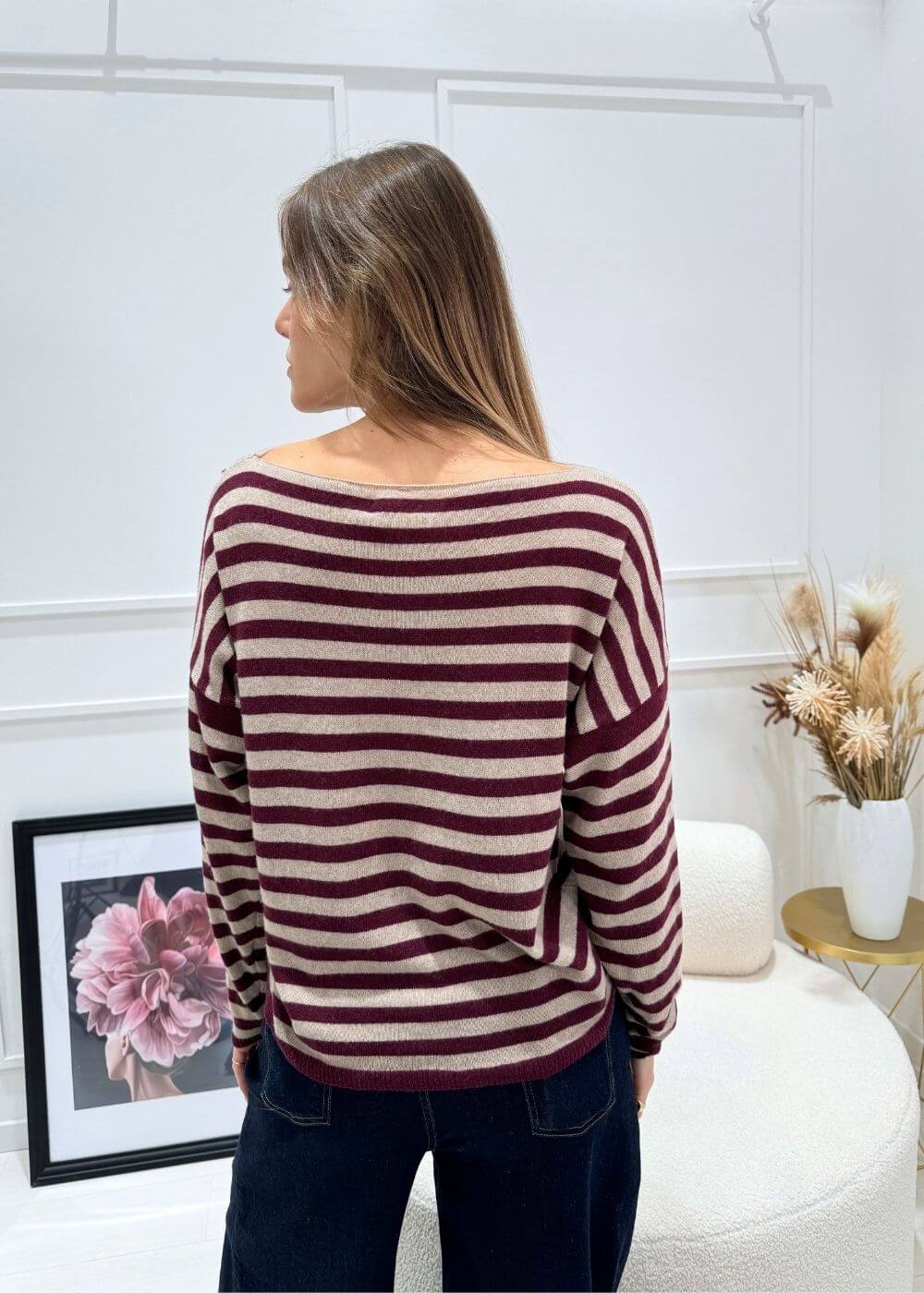 KERSO - Maglia Righe Misto Cashmere - BORDEAUX