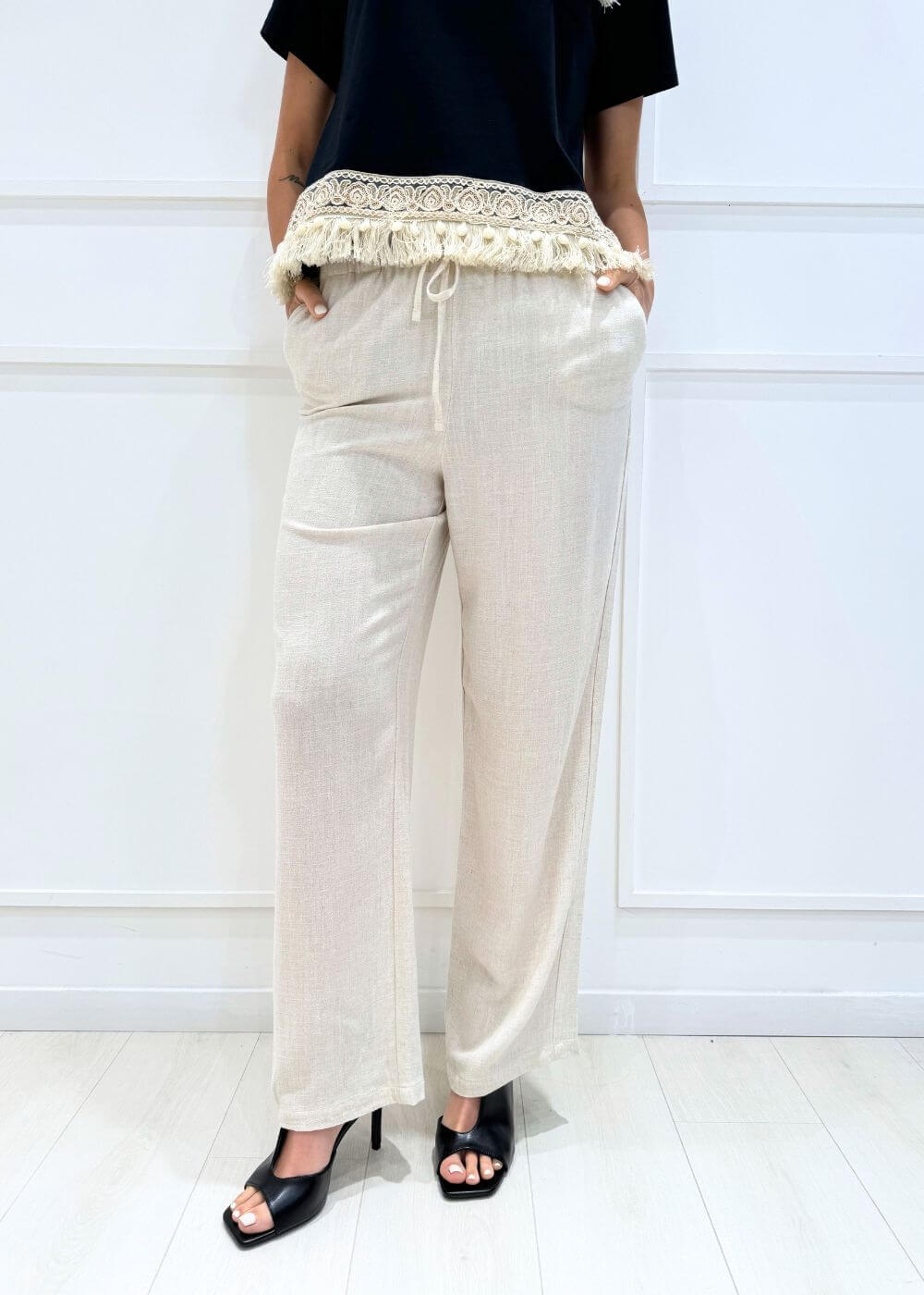 ONLY - Pantalone Lino - BEIGE