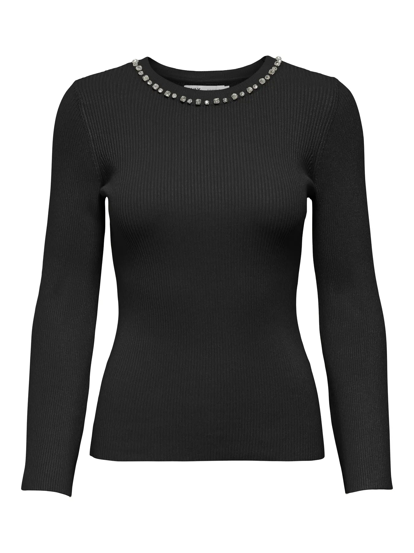 ONLY - Maglia Costine Collo Strass - NERO