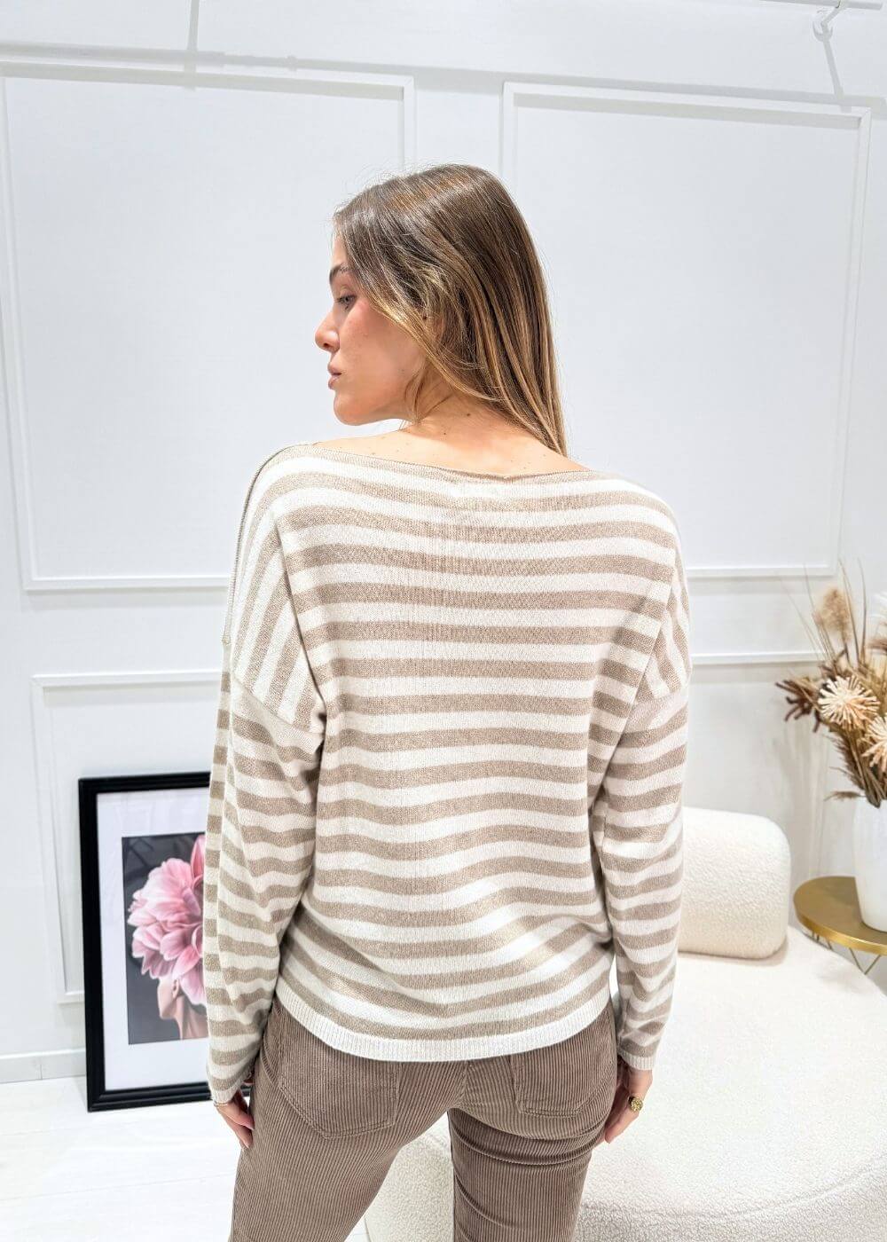 KERSO - Maglia Righe Misto Cashmere - PANNA