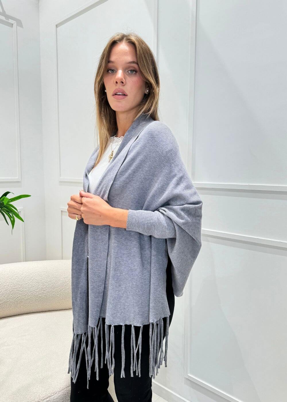 KERSO - Cardigan Frange - GRIGIO