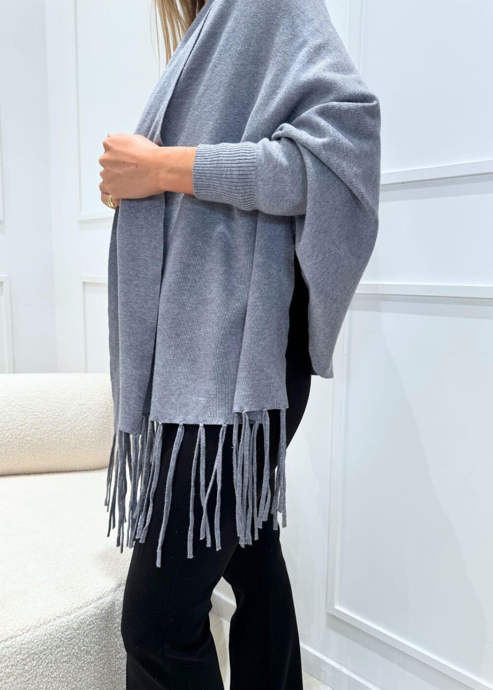 KERSO - Cardigan Frange - GRIGIO