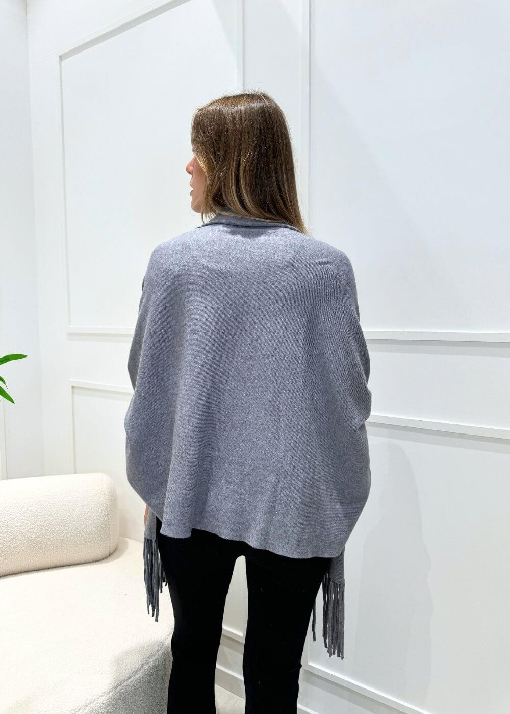 KERSO - Cardigan Frange - GRIGIO