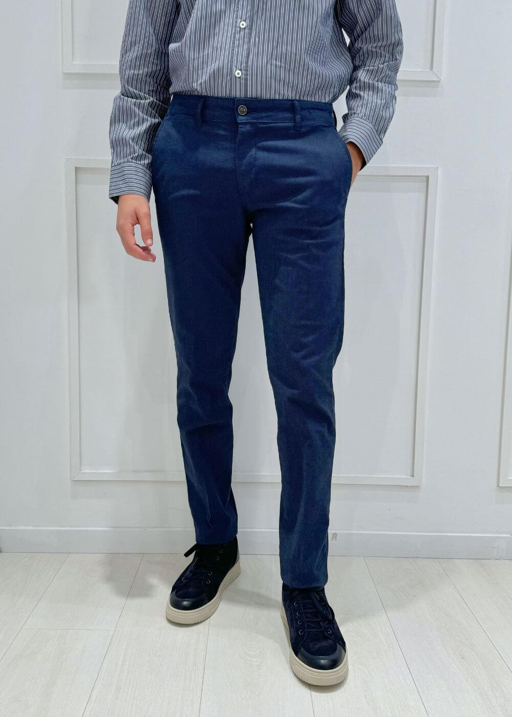 Pantalone Microfantasia Slim - BLU