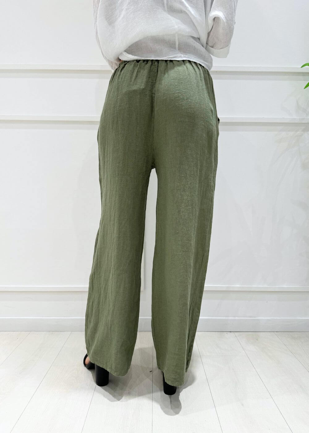 KERSO - Pantalone Lino Elastico - VERDE MILITARE