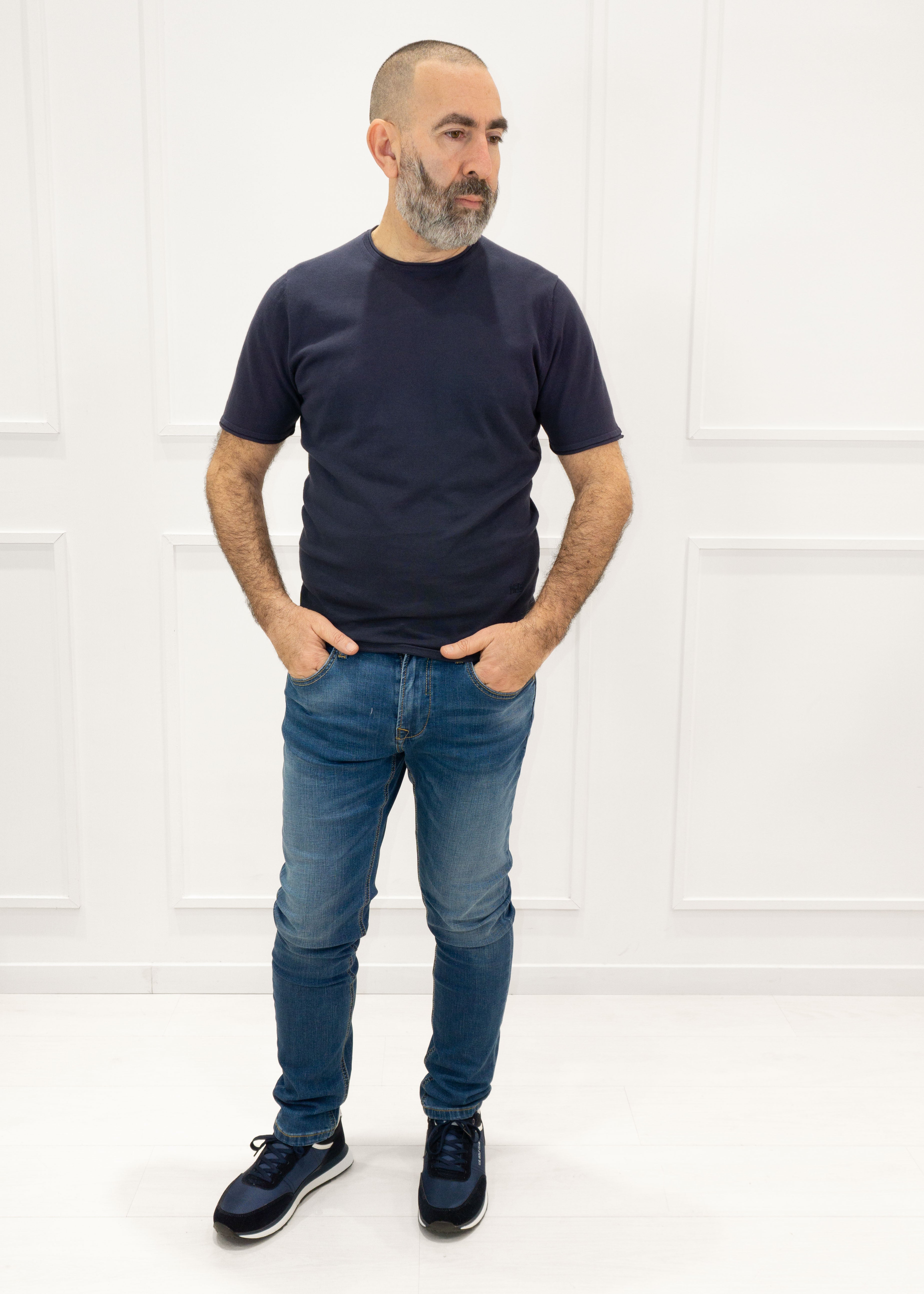 rifle - t-shirt m/m in maglia - blu