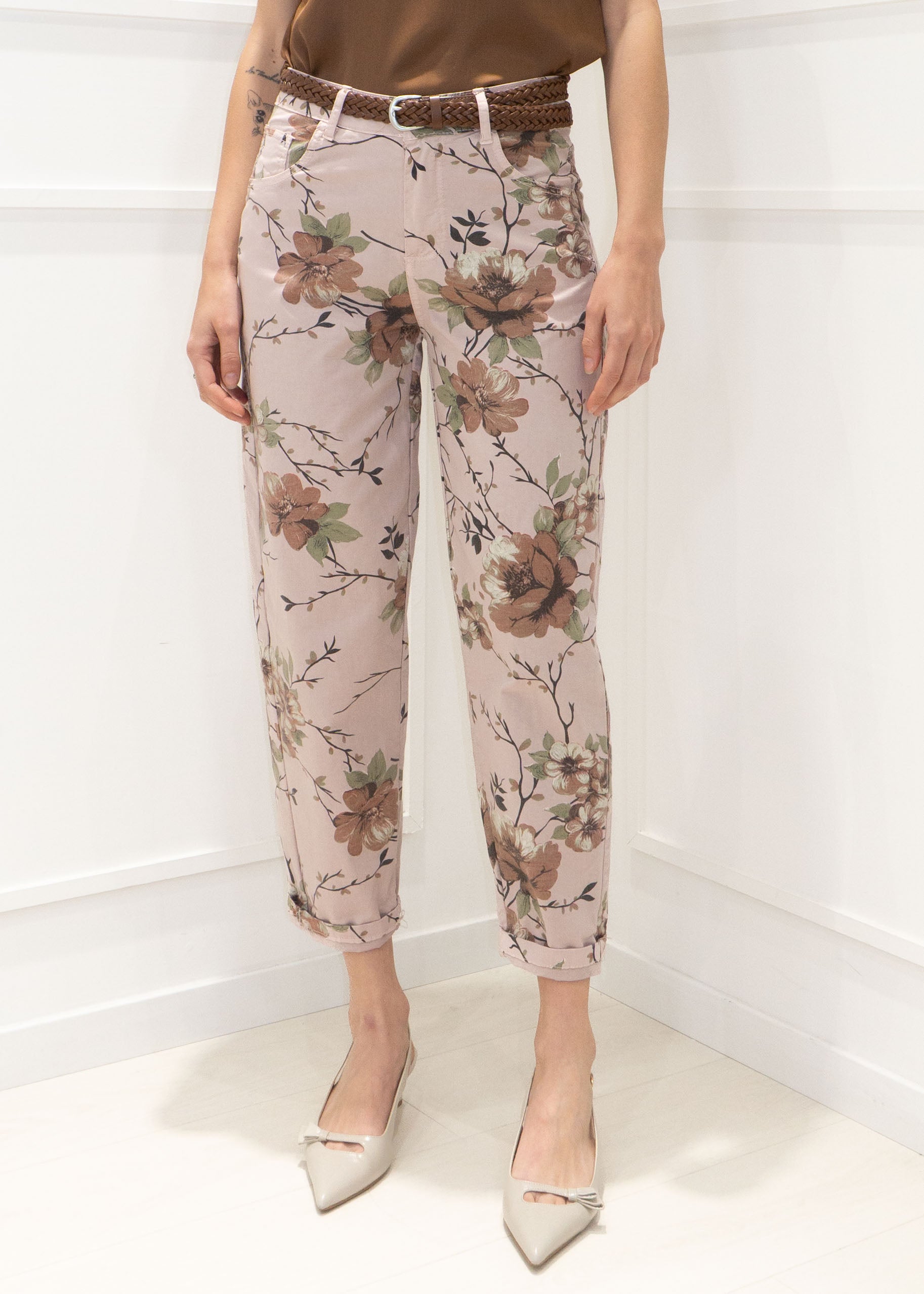 KERSO - Pantalone fiorato - ROSA
