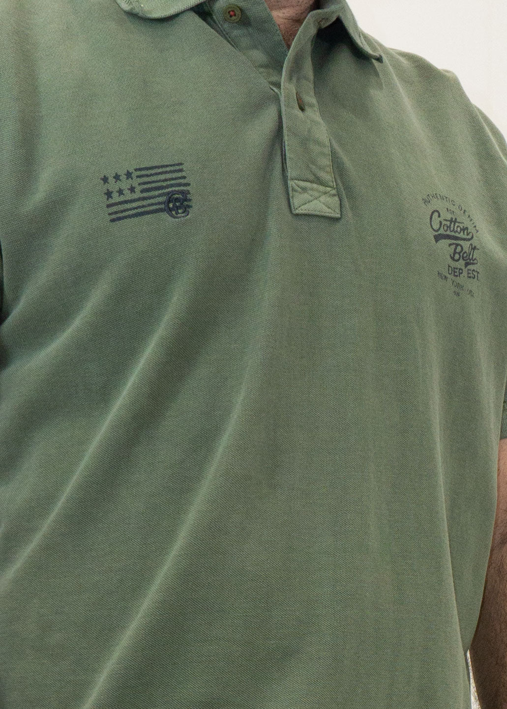 COTTON BELT - Polo m/m stone wash Cotton Belt - VERDE MILITARE