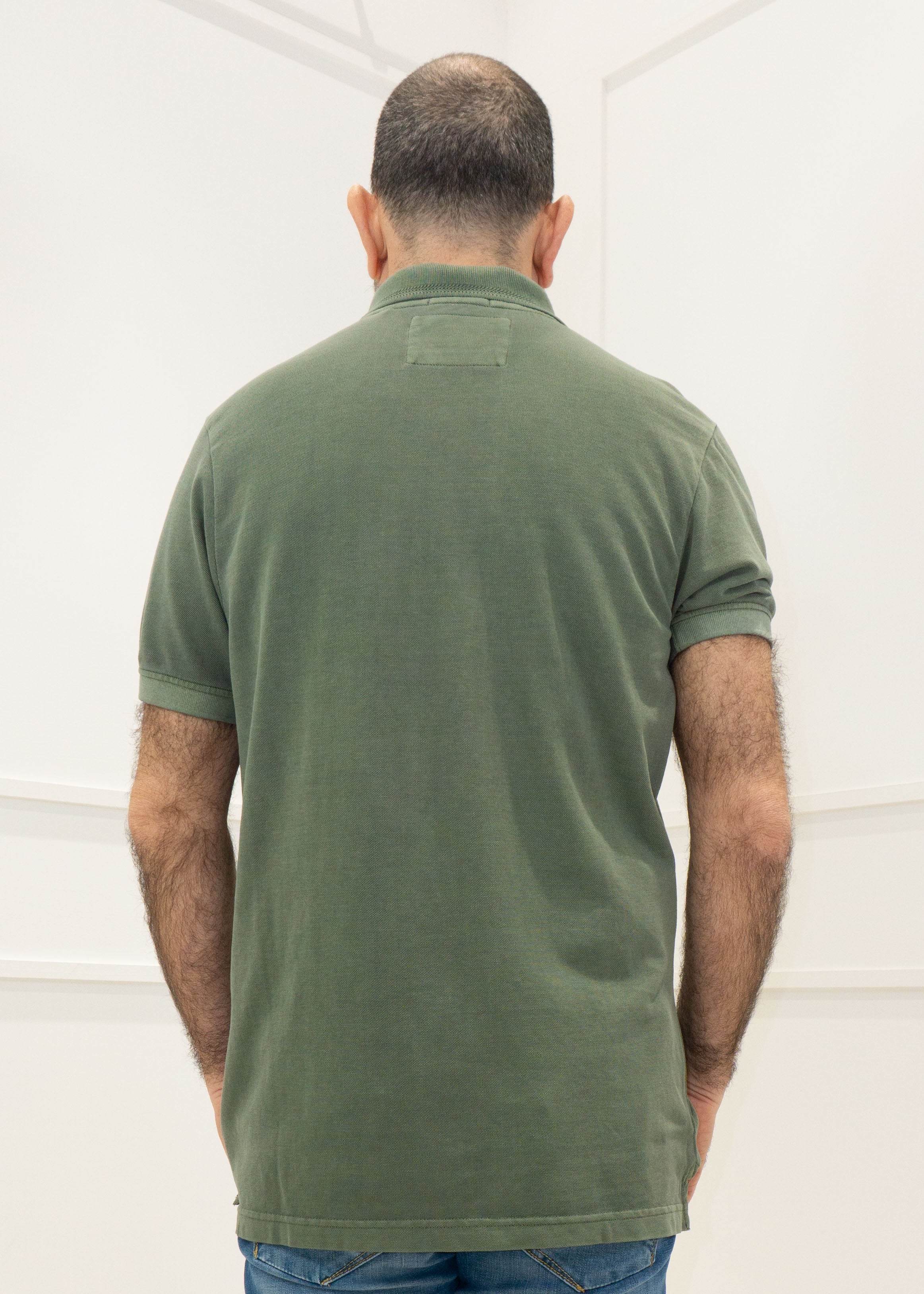 COTTON BELT - Polo m/m stone wash Cotton Belt - VERDE MILITARE