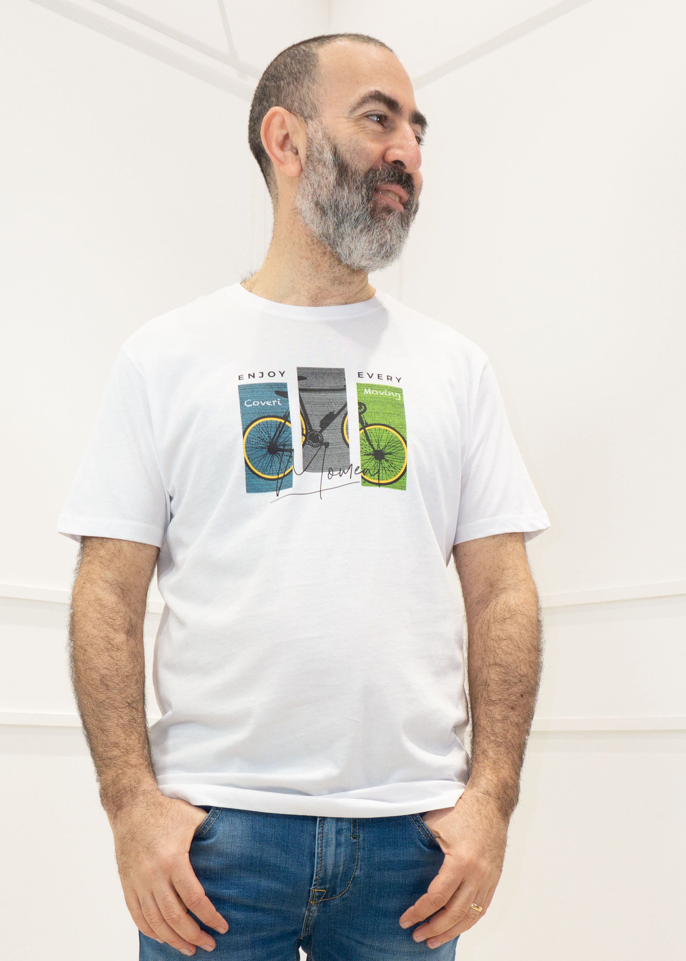 Coveri - T-Shirt m/m stampa bicicletta - BIANCO