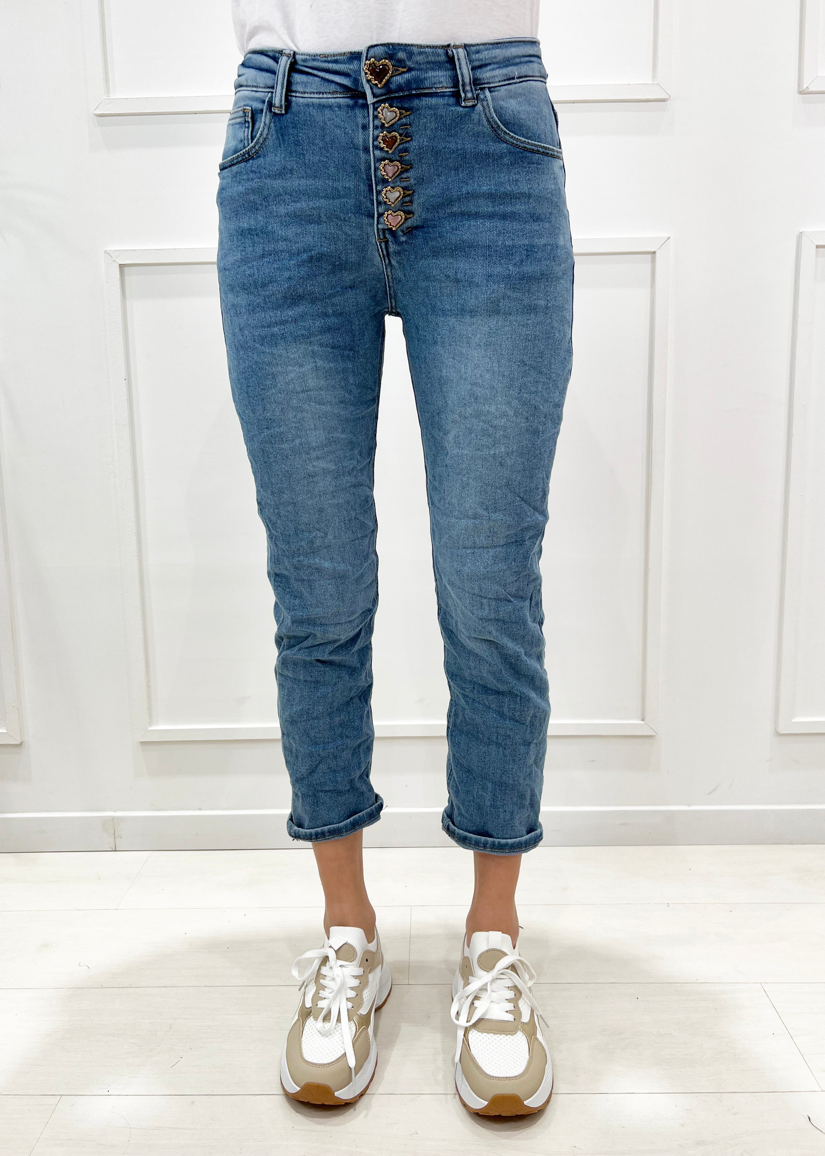 KERSO - Jeans Bottoni Gioiello - DENIM