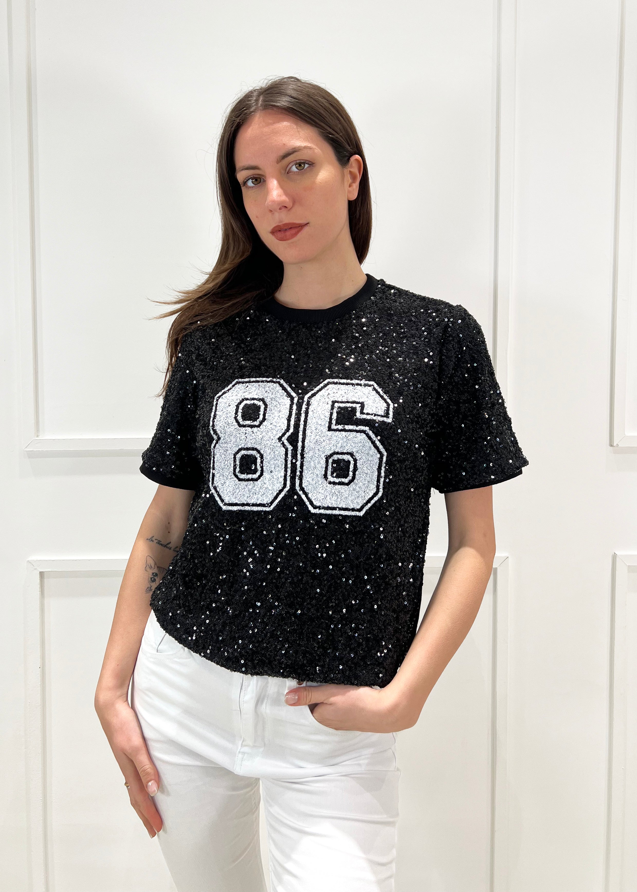KERSO - Maglia M/M Paillettes - NERO