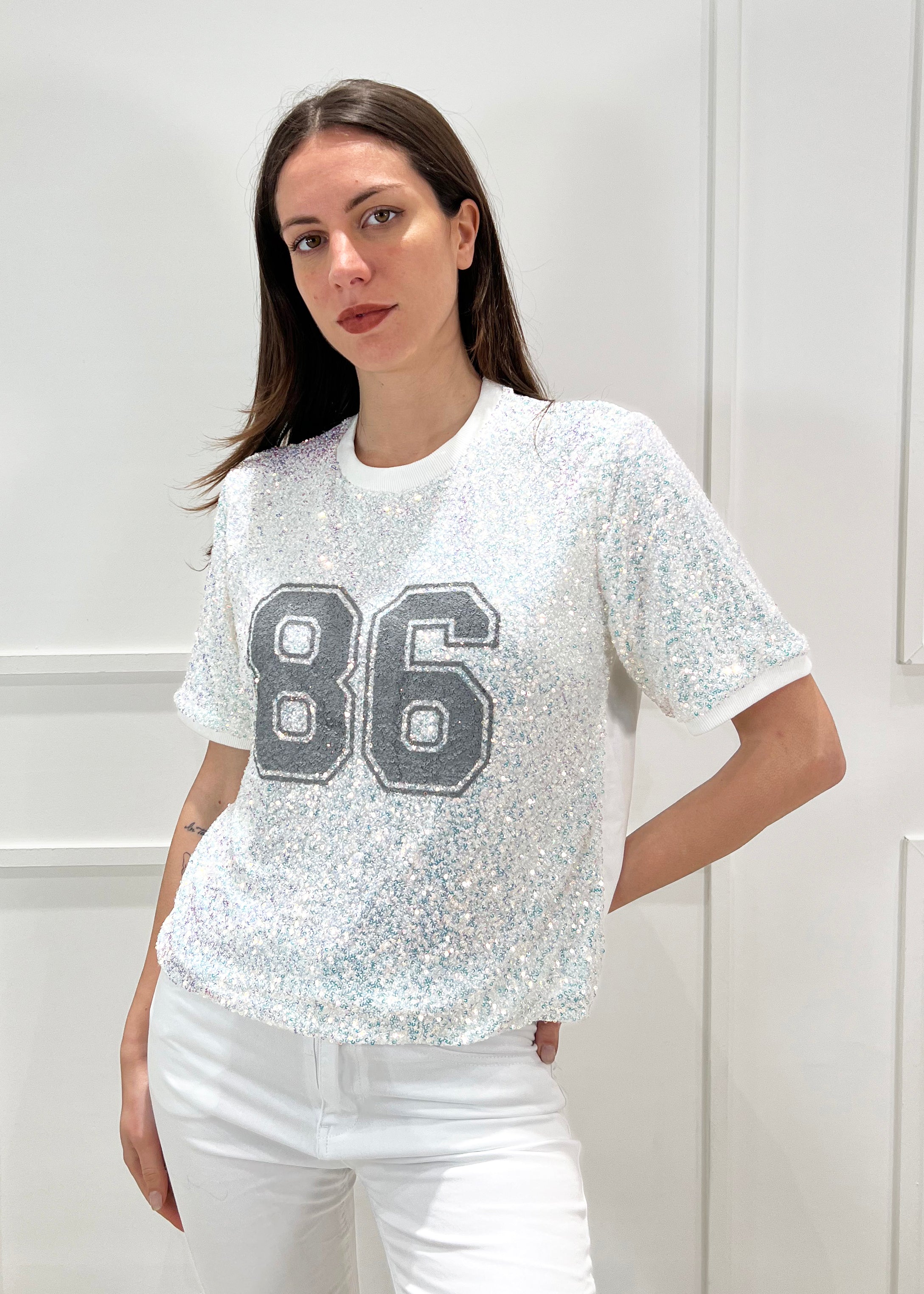 KERSO - Maglia M/M Paillettes - BIANCO