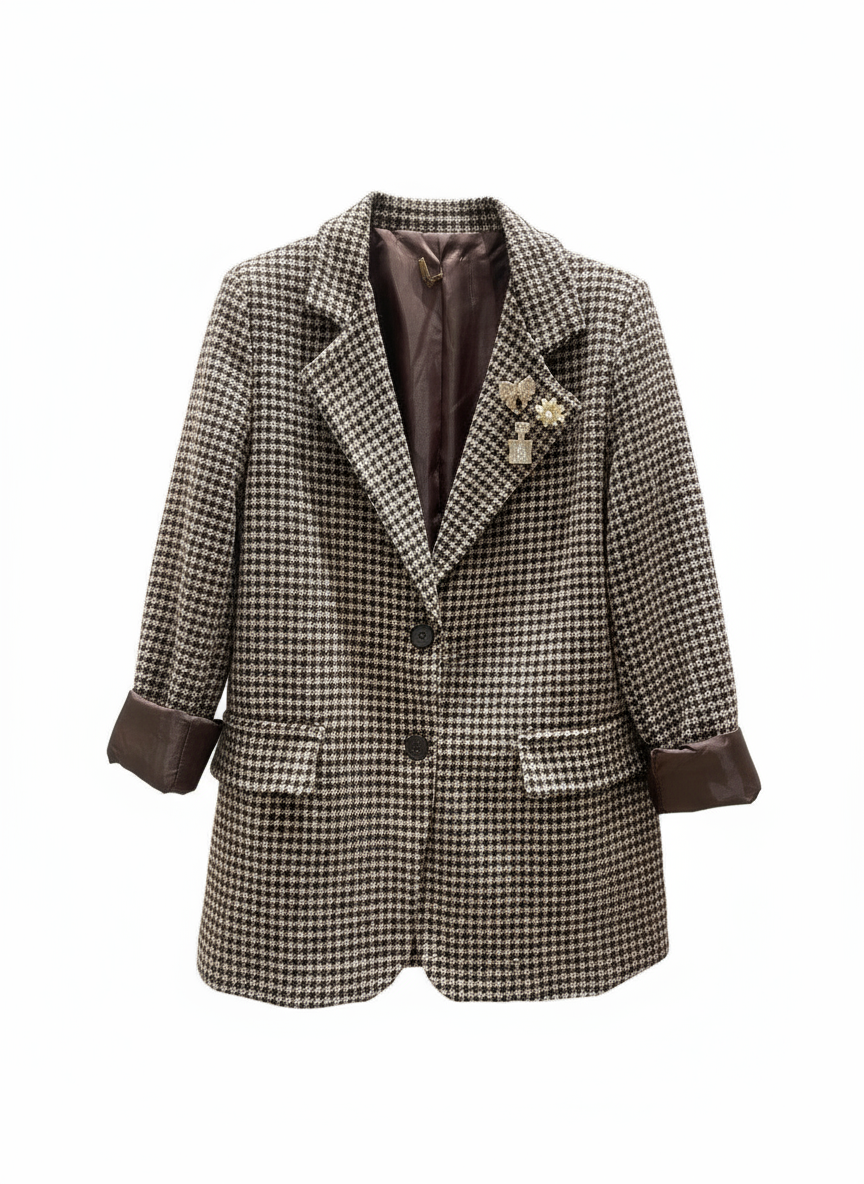 KERSO - Giacca pied de poule spille - MARRONE