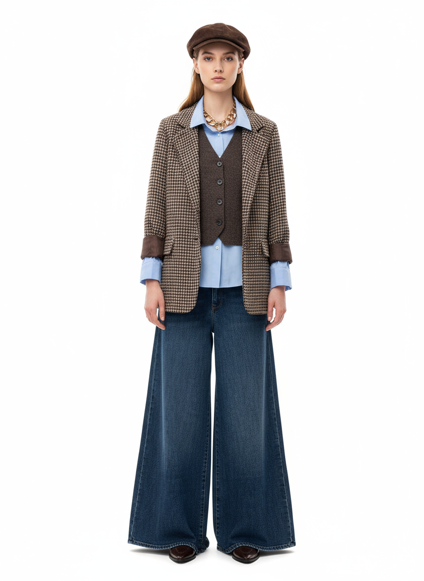 KERSO - Giacca pied de poule spille - MARRONE