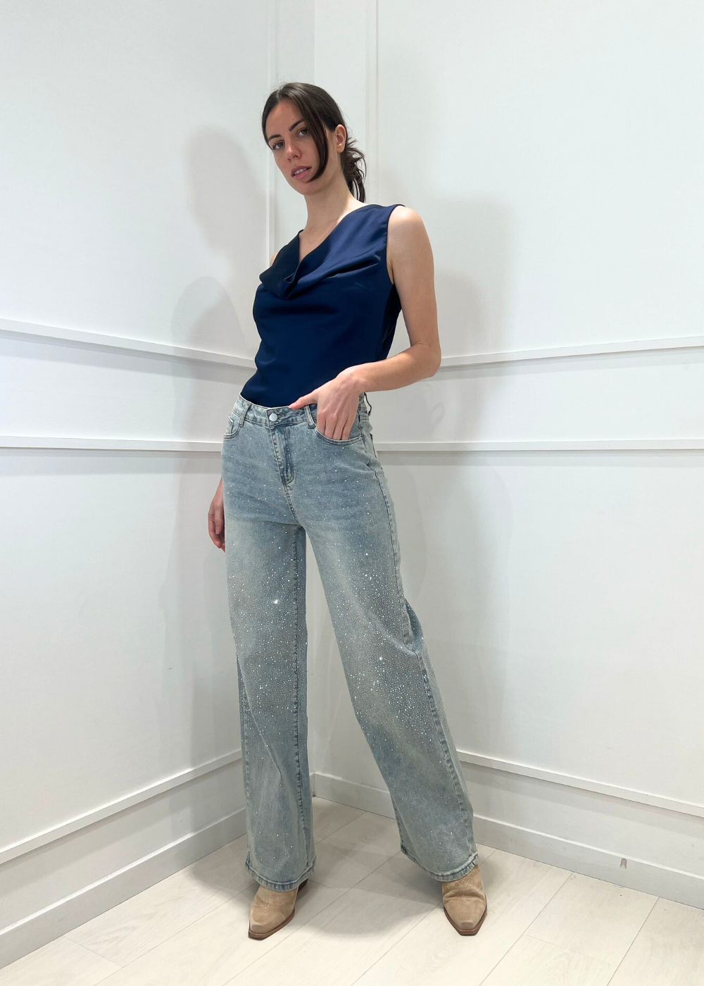 SUSY MIX - Jeans Palazzo Strass - DENIM