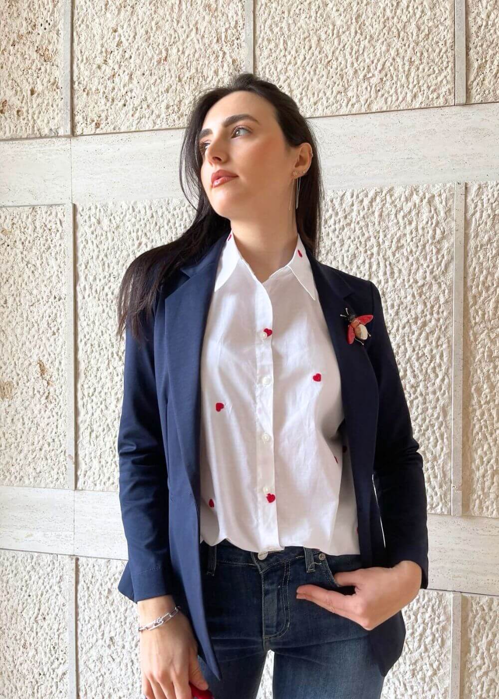 ONLY - Camicia Cuori - BIANCO/ROSSO