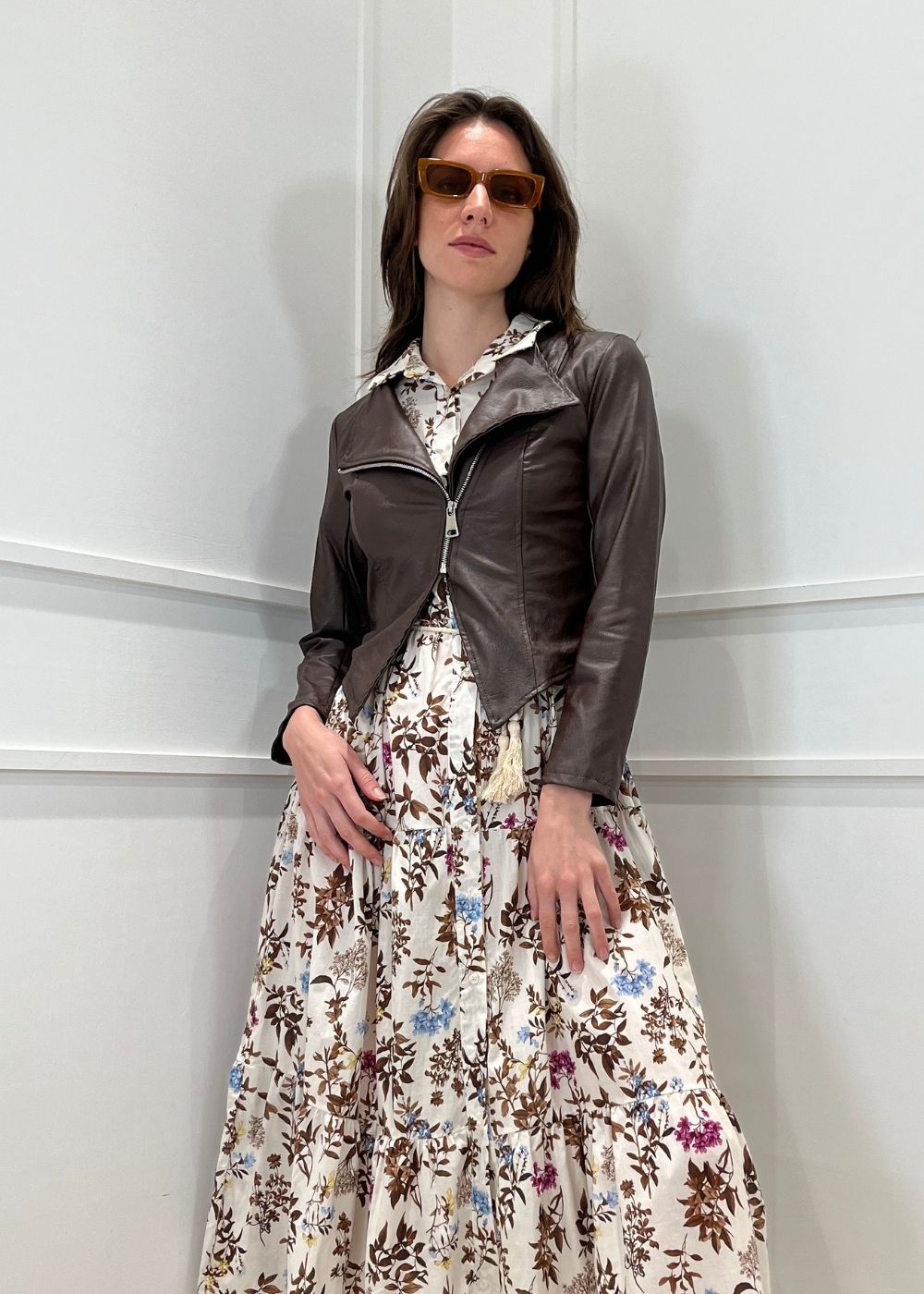 SUSY MIX - Giacca Ecopelle Zip Punte - MORO