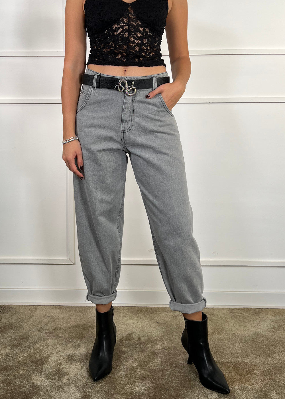 LOKITA - Jeans Boyfriend - GRIGIO