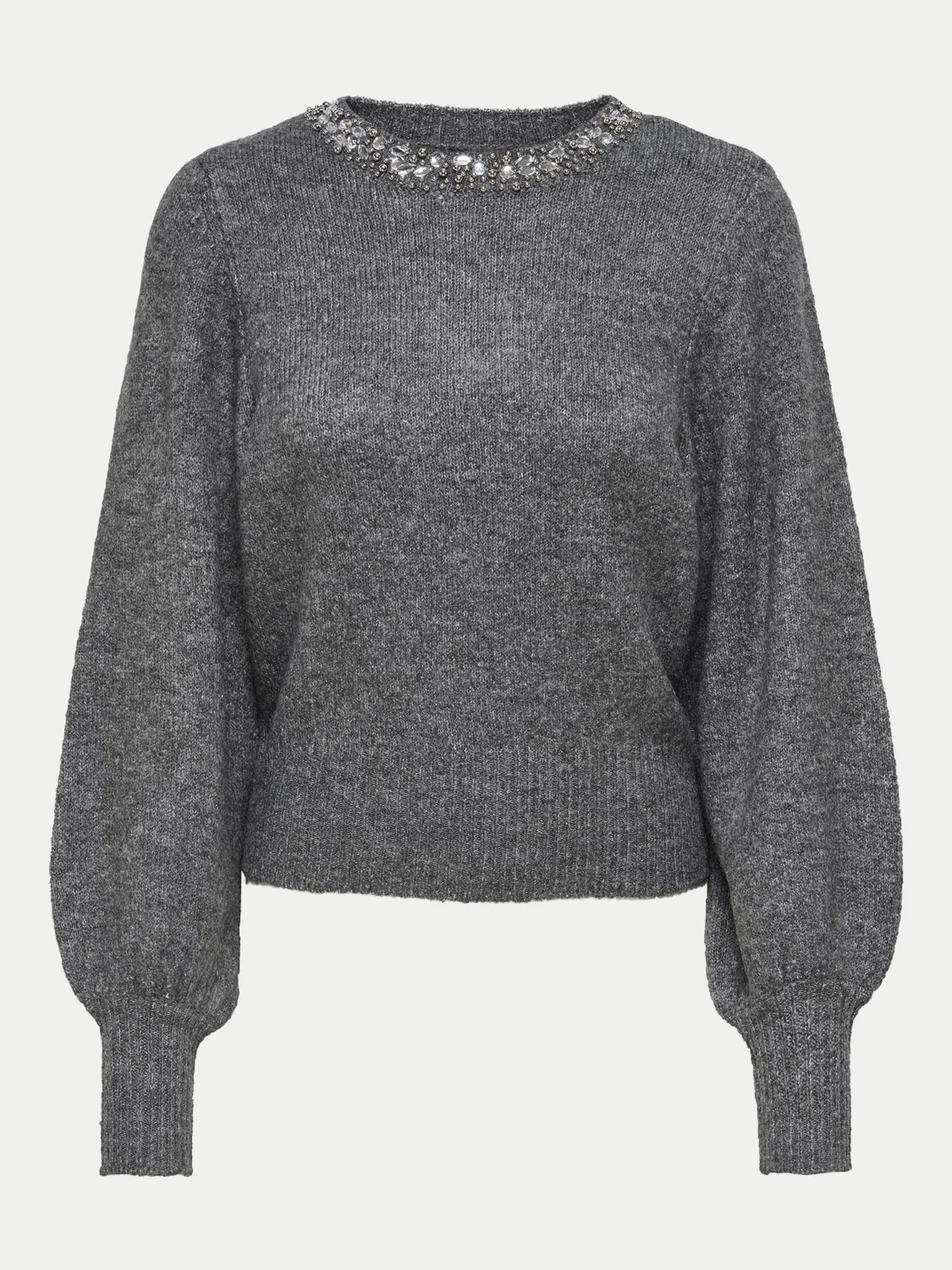ONLY - Maglia Giro Strass - GRIGIO