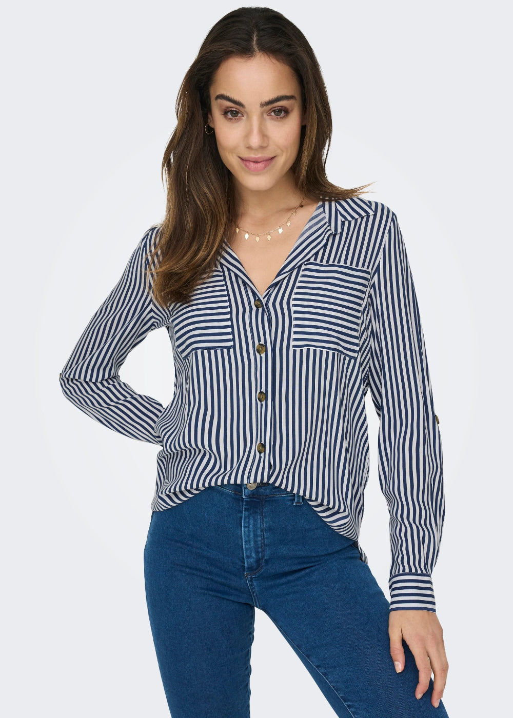 ONLY - Camicia Righe Taschini - BLU