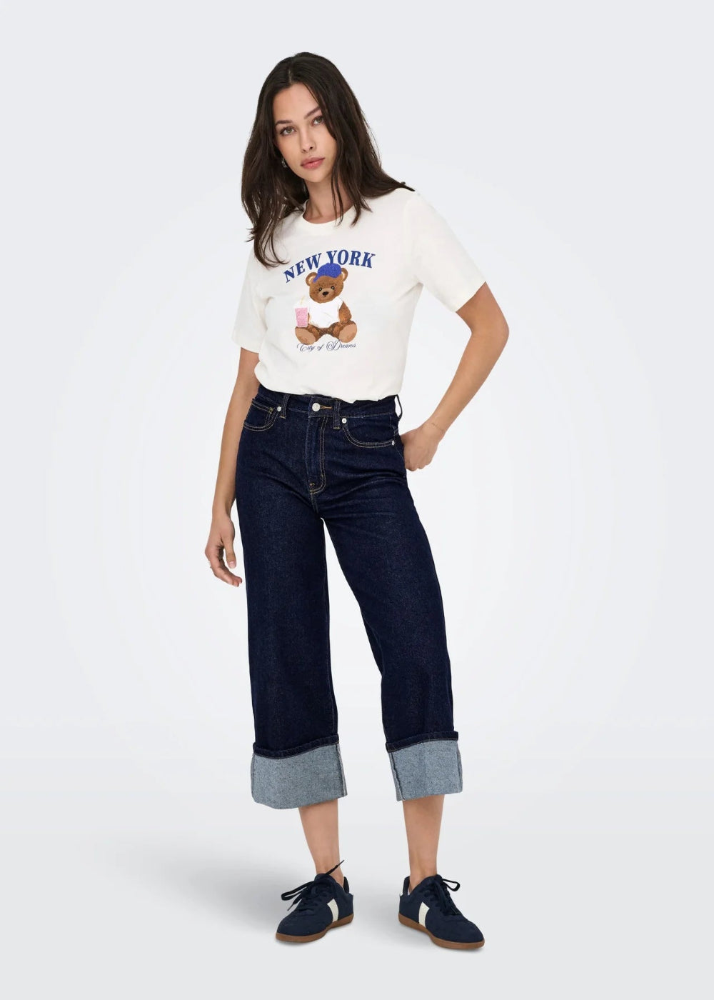 ONLY - Jeans Largo Risvolto - JEANS SCURO